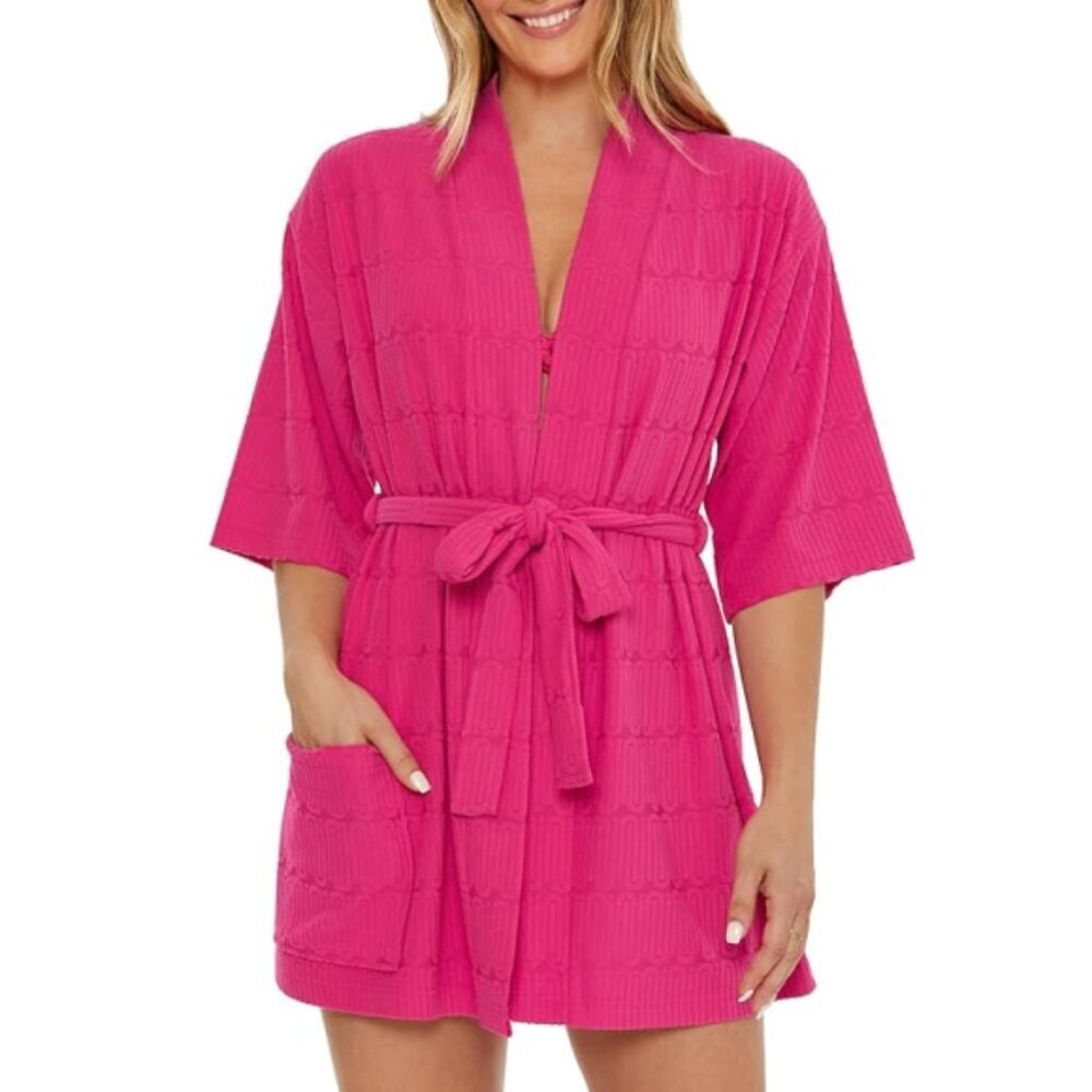 Trina Turk 'Skyfall' Terrycloth Robe Swimsuit Cover-Up, Bouganvilla Pink